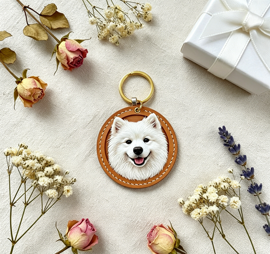 Custom Handcrafted Leather Pet Portrait Keychain