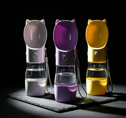 Portable Pet Water Bottle & Food Cup 2-in-1 | 250ml + 180ml Travel Dispenser for Dogs & Cats