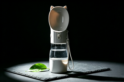 Portable Pet Water Bottle & Food Cup 2-in-1 | 250ml + 180ml Travel Dispenser for Dogs & Cats