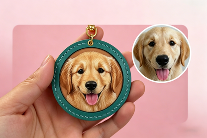 Custom Handcrafted Leather Pet Portrait Keychain
