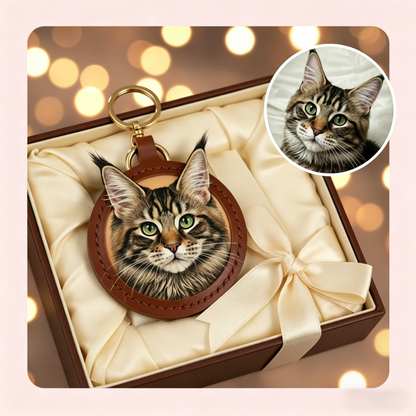 Custom Handcrafted Leather Pet Portrait Keychain