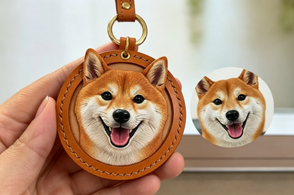 Custom Handcrafted Leather Pet Portrait Keychain