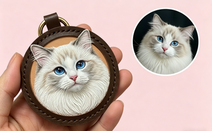 Custom Handcrafted Leather Pet Portrait Keychain
