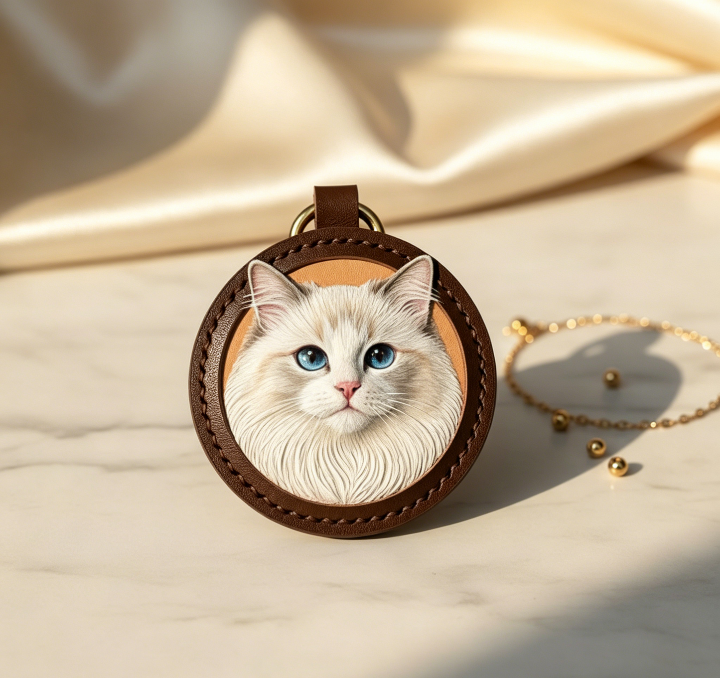 Custom Handcrafted Leather Pet Portrait Keychain