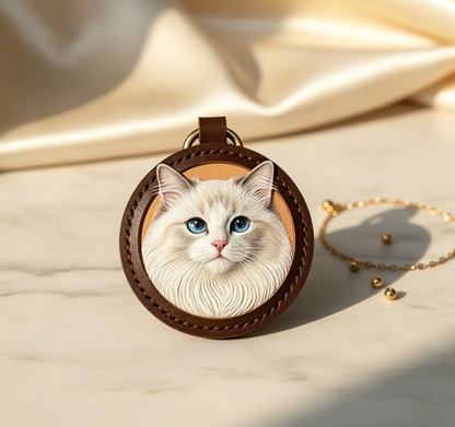 Custom Handcrafted Leather Pet Portrait Keychain