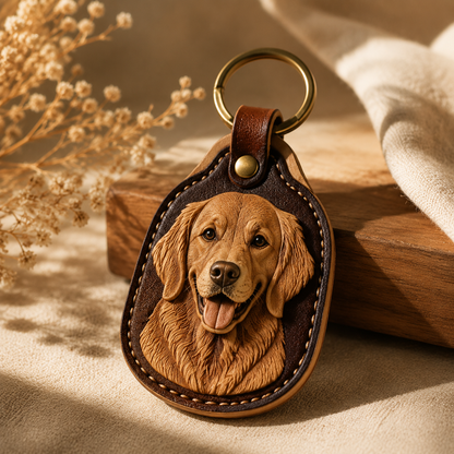 Custom Handcrafted Leather Pet Portrait Keychain