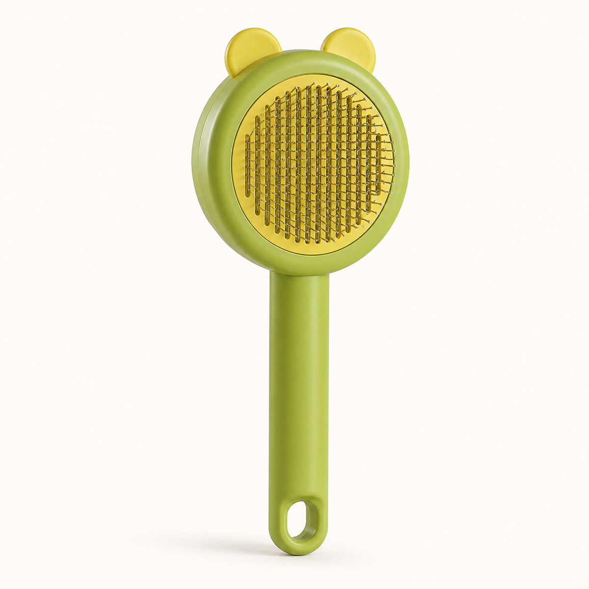 Mint green bear-shaped self-cleaning pet grooming pin brush