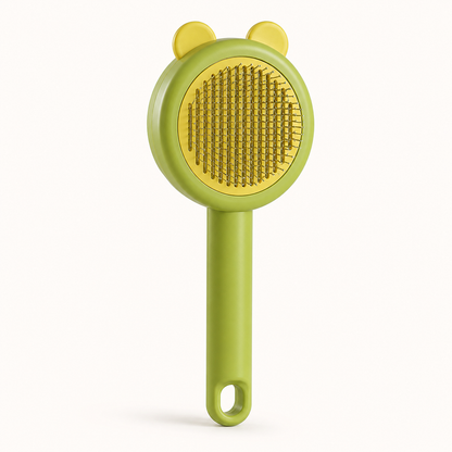Mint green bear-shaped self-cleaning pet grooming pin brush